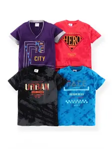 TONYBOY Boys Pack of 4 Multicoloured 4 Printed Cotton V-Neck T-shirt