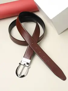 Teakwood Leathers Men Black & Brown Textured Leather Reversible Formal Belt