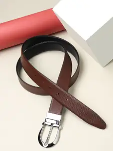 Teakwood Leathers Men Black Textured Leather Reversible Formal Belt