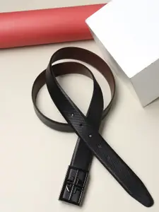 Teakwood Leathers Men Black Textured Leather Belt