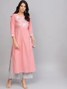 Varanga Women Pink Yoke Design Thread Work Kurta