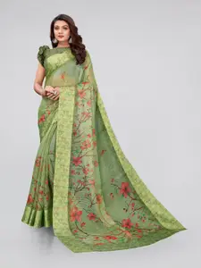 MIRCHI FASHION Green & Red Floral Printed Saree