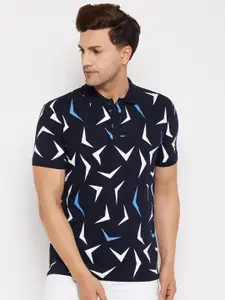 WILD WEST Men Navy Blue & White Printed Polo Collar T-shirt
