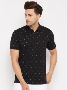 WILD WEST Men Black Printed Polo Collar T-shirt