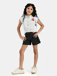 Peppermint Girls White & Black Striped Shirt with Shorts