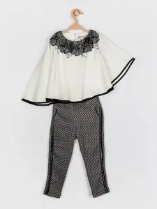 Peppermint Girls Off White & Black Printed Top with Trousers