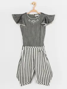Peppermint Girls Grey & White Embellished Top with Pyjamas