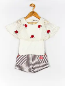 Peppermint Girls Off White & Grey Embellished Top with Shorts