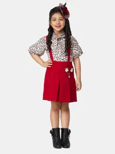 Peppermint Girls Maroon & White Printed Top with Skirt