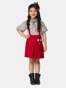 Peppermint Girls Maroon & White Printed Shirt with Skirt