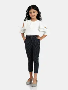 Peppermint Girls Navy Blue & White Top with Striped Trouser