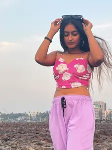 SASSAFRAS Women Bright Fuchsia Floral Bustier Top