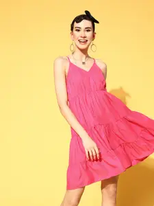 SASSAFRAS Women Pretty Pink Solid New Neckline Dress