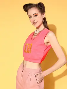 SASSAFRAS Women Pretty Pink Typography New Neckline Tshirt