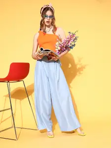 SASSAFRAS Women Bright Orange Solid Ring Affair Top