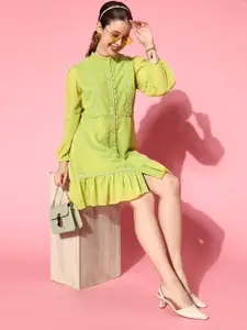 SASSAFRAS Women Attractive Lime Green Solid Feminine Frills Dress