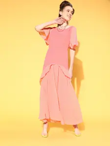 SASSAFRAS Women Attractive Peach Solid Feminine Frills Dress