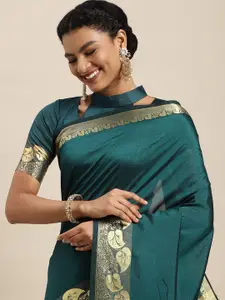 Satrani Teal & Gold-Toned Saree