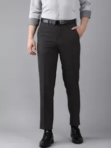 Van Heusen Men Black Textured Custom Fit  Low-Rise Trousers