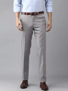 Van Heusen Men Light Grey Checked Slim Fit Wrinkle Free Formal Trousers
