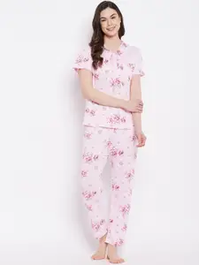 Camey Women Pink & Grey Printed Night suit