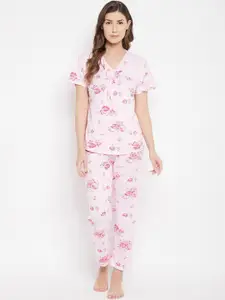 Camey Women Pink Printed Night suit