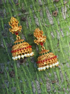 Adwitiya Collection Gold-Plated Dome Shaped Jhumkas Earrings
