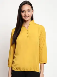 Mayra Yellow Mandarin Collar Blouson Top
