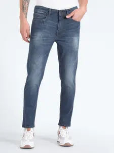 Flying Machine Men Blue Relaxed Fit Mid-Rise Light Fade Cropped Stretchable Jeans