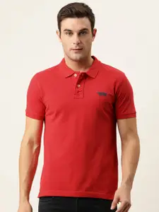 Flying Machine Men Red Polo Collar Slim Fit Pure Cotton T-shirt