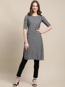 7Threads Women Grey Geometric Printed Crepe Kurta