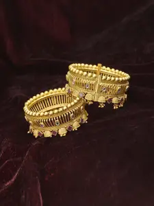 Adwitiya Collection Set Of 2 Gold-Plated White & Pink Stone-Studded Bangles