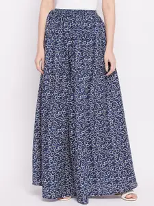 TULIP 21 Women Blue & White Printed Cotton Flared Maxi Skirt