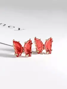 Yellow Chimes Gold-Plated Red Crystal Butterfly Studs Earrings