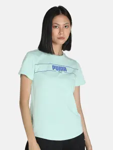 Puma Women Green Brand Logo Printed Regular Fit Training Cotton T-shirt