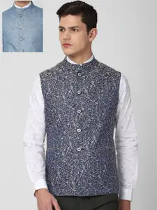 Van Heusen Men Blue & Grey Reversible Nehru Jacket