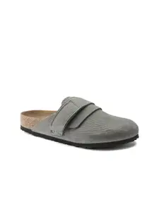 Birkenstock Men Grey Nubuck Leather Nagoya Regular Width Clogs Sandals
