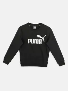 Puma Boys Black Printed Essential Big Logo Crew Sweatshirt