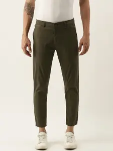 Peter England Casuals Men Olive Green Carrot Fit Trousers