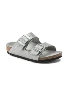 Birkenstock Kids Narrow Width Silver Birko-Flor Arizona Two-strap sandals