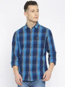 The Indian Garage Co Men Navy Slim Fit Checked Casual Shirt