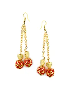 AKSHARA Red & Gold-Toned Contemporary Drop Earrings