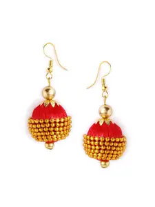 AKSHARA Gold-Plated & Red Circular Drop Earrings