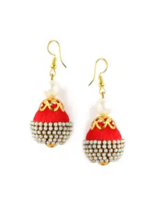 AKSHARA Red Embellished Spherical Drop Earrings