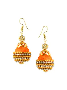 AKSHARA Gold-Toned & Orange Dome Shaped Drop Earrings