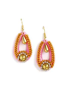 AKSHARA Gold-Toned & Pink Contemporary Drop Earrings