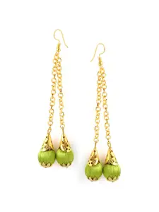AKSHARA Gold-Toned Green Contemporary Drop Earrings