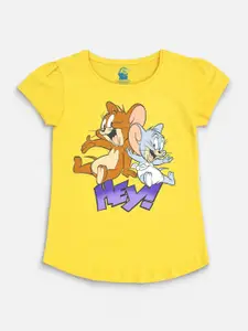 Kids Ville Girls Yellow Tom & Jerry Printed T-shirt