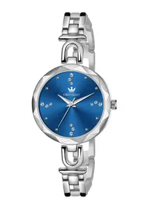CRESTELLO Women Blue Brass Embellished Dial & Silver Toned Bracelet Style Straps Analogue Watch