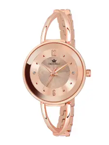 CRESTELLO Women Rose Gold-Toned Brass Printed Dial & Bracelet Style Straps Analogue Watch CR-JWL117-RG